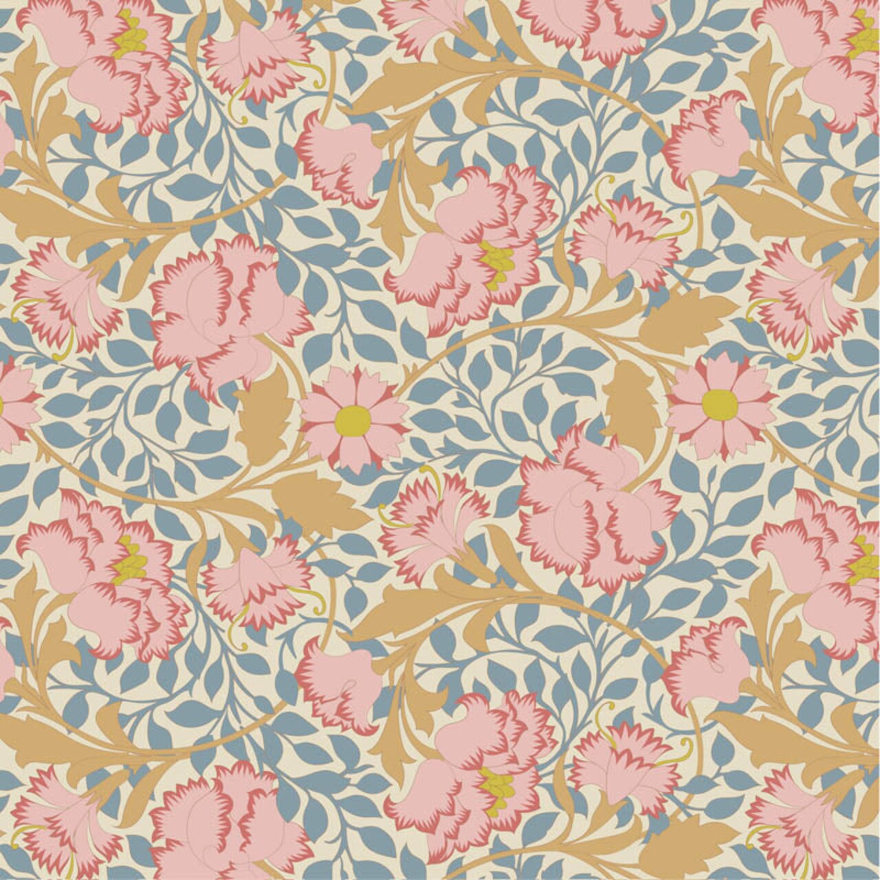 Fabric Tilda Blue Flora Songbird by the Quarter Yard TIL100654